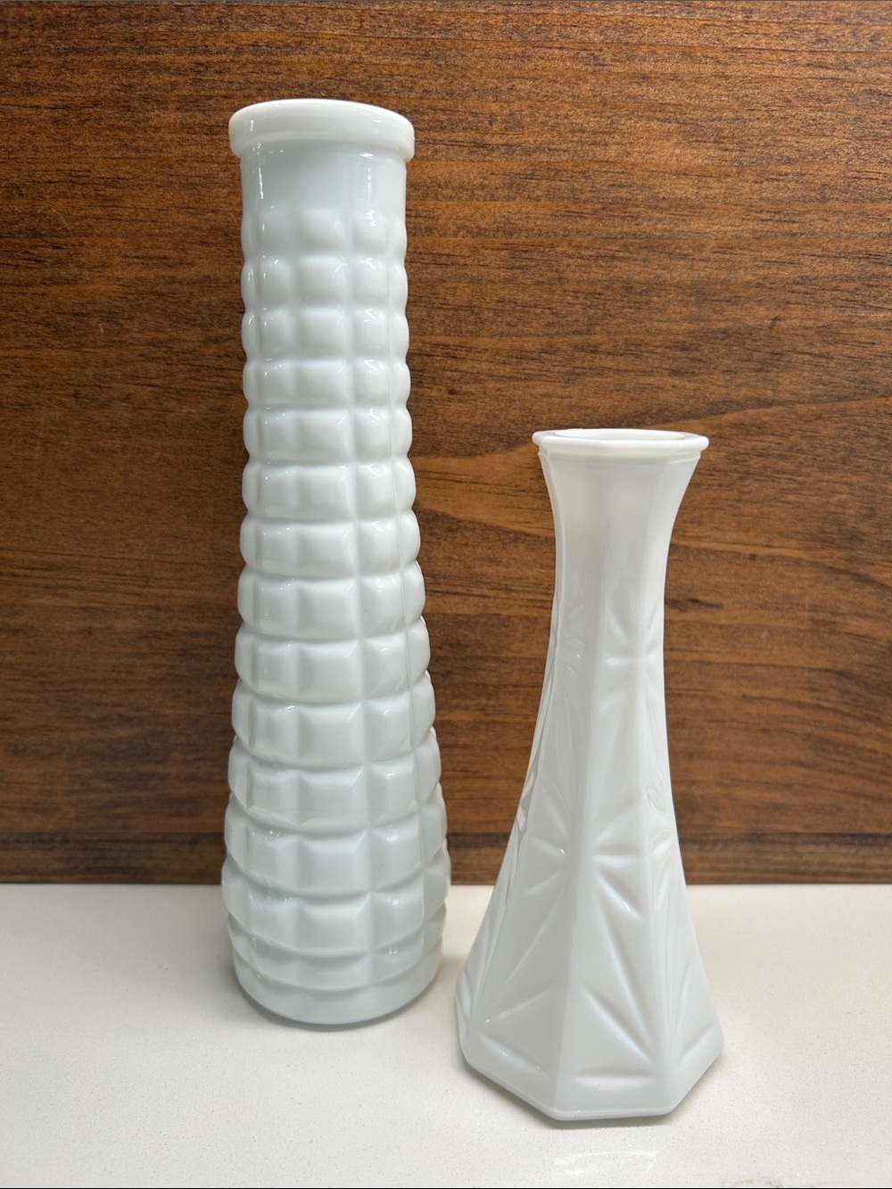 Vintage White Milk Glass Textured Bud Vase Set Home Accents